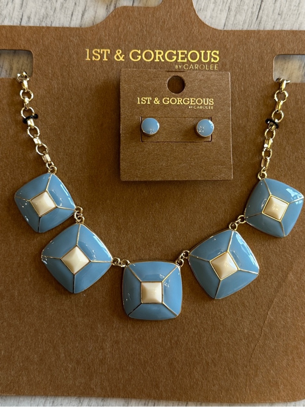 1st & Gorgeous by CAROLEE Blue Statement Necklace and Stud Earrings Set NEW